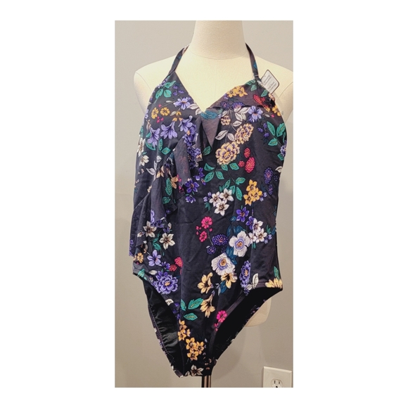 NWT Time and Tru Missy Floral One-Piece Swimsuit Large 12-14 - Picture 4 of 6